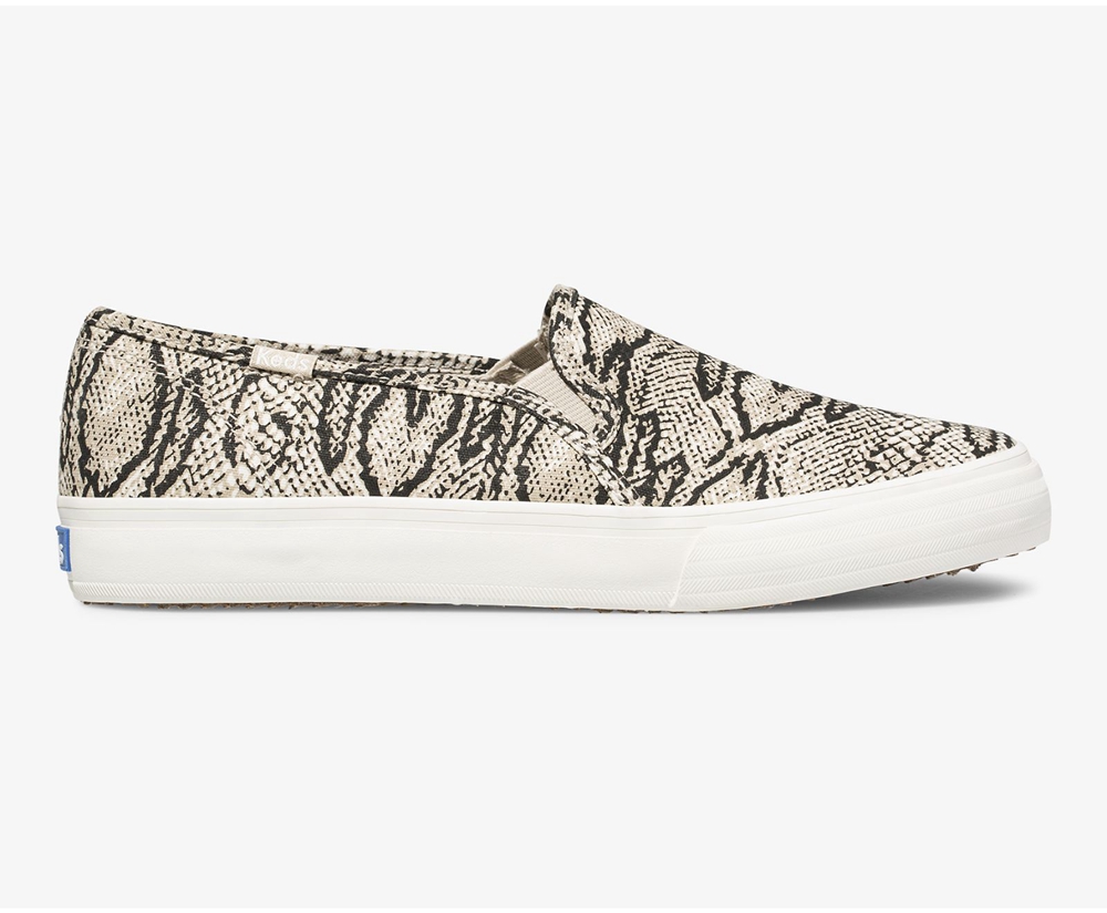 Slip Ons Keds Mujer Blancos/Negros - Double Decker Animal - 8795-WMEQV